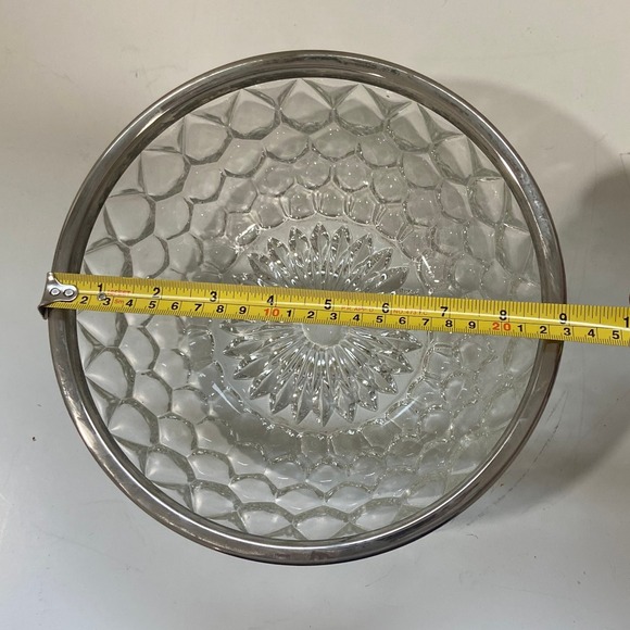 Crystal Bowl Silver Rim Cut Glass Candy Nut Bowl Elegant Decor 9" Wide - Picture 3 of 4